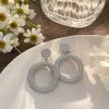 Silver diamond-encrusted circular earrings, fashionable, simple and versatile ladies' earrings, accessories, earrings, stud earrings, silver needle vintage accessories details Picture
